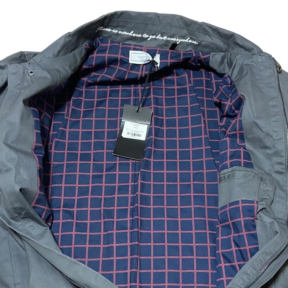FIVEFOUR NWT Blaine Charcoal Gray Jacket Cotton Lightweight Coat Plaid‎ Lined L